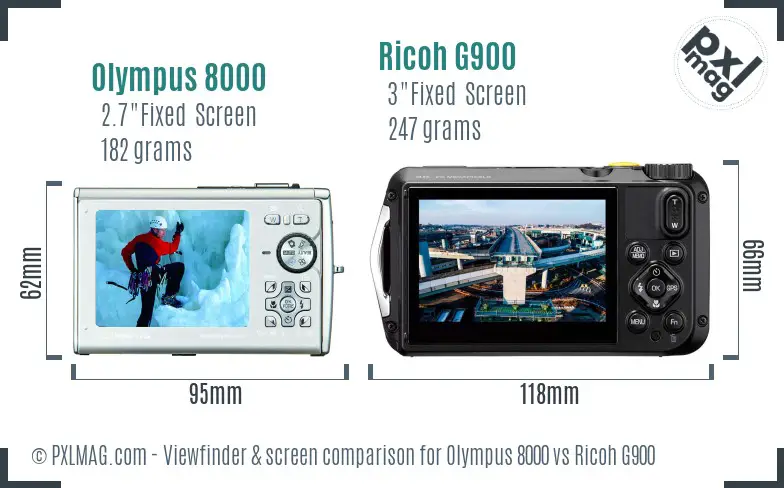 Olympus 8000 vs Ricoh G900 Screen and Viewfinder comparison