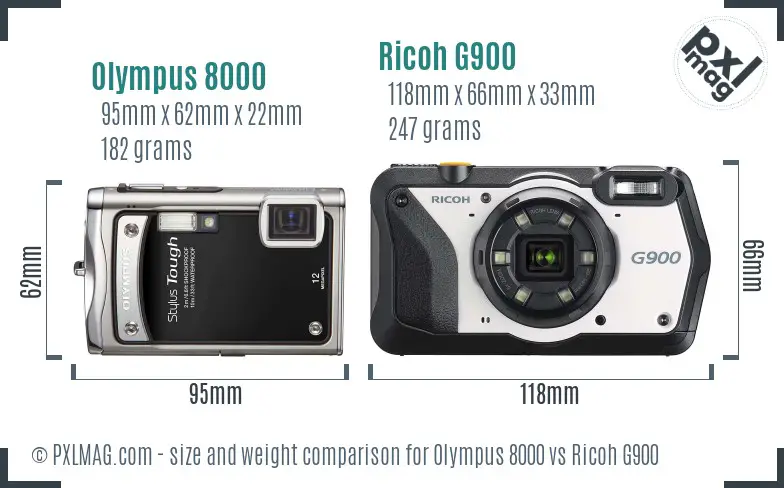 Olympus 8000 vs Ricoh G900 size comparison
