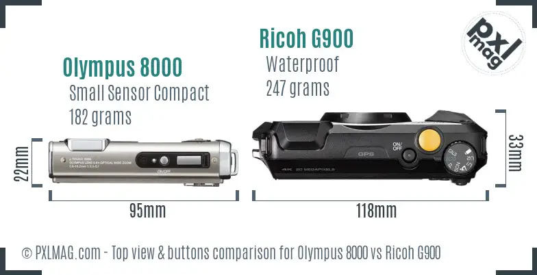 Olympus 8000 vs Ricoh G900 top view buttons comparison