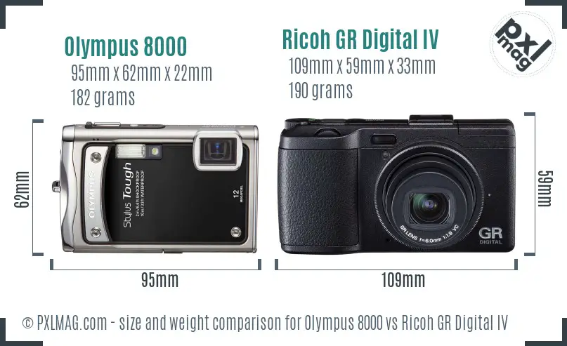 Olympus 8000 vs Ricoh GR Digital IV size comparison
