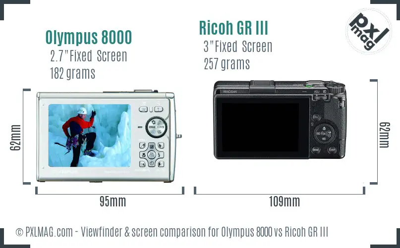 Olympus 8000 vs Ricoh GR III Screen and Viewfinder comparison