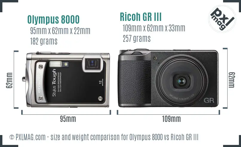 Olympus 8000 vs Ricoh GR III size comparison