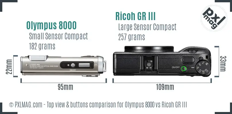 Olympus 8000 vs Ricoh GR III top view buttons comparison