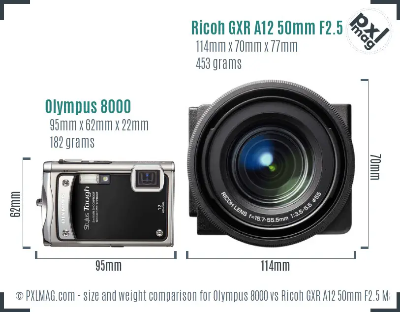 Olympus 8000 vs Ricoh GXR A12 50mm F2.5 Macro size comparison Olympus 8000 vs Ricoh GXR A12 50mm F2.5 Macro size comparison