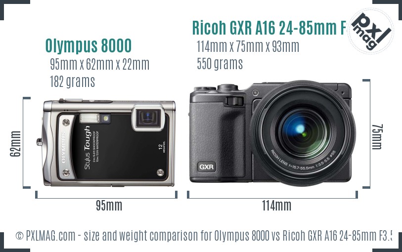 Olympus 8000 vs Ricoh GXR A16 24-85mm F3.5-5.5 size comparison Olympus 8000 vs Ricoh GXR A16 24-85mm F3.5-5.5 size comparison