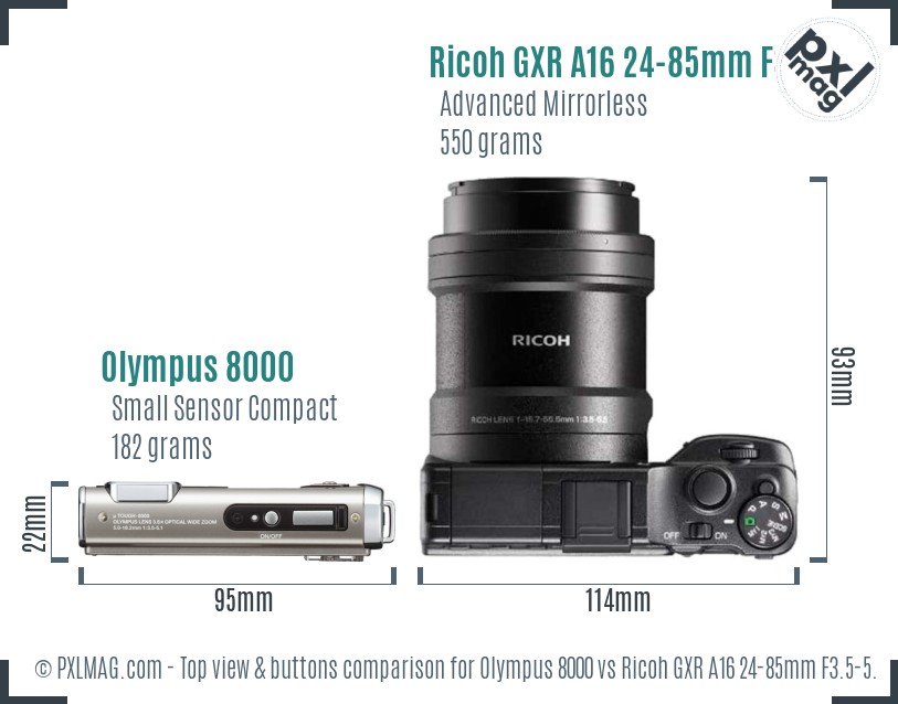 Olympus 8000 vs Ricoh GXR A16 24-85mm F3.5-5.5 top view buttons comparison