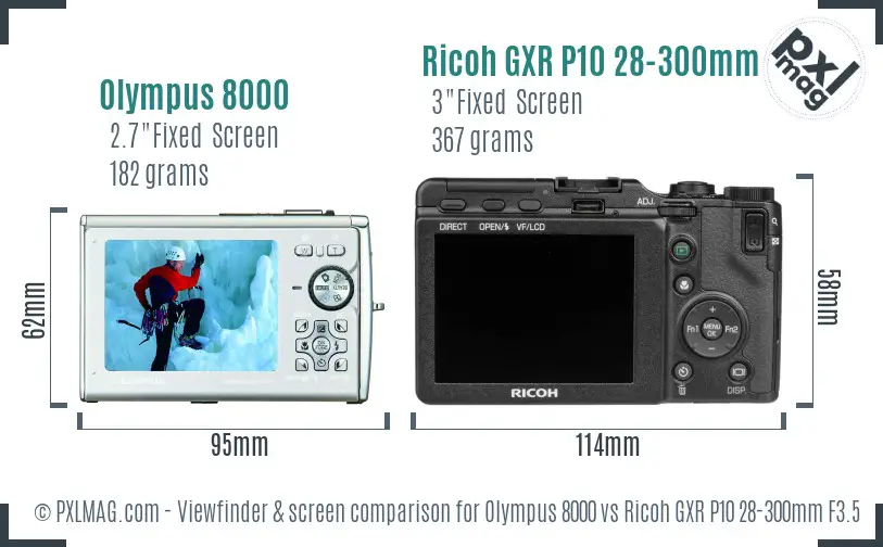 Olympus 8000 vs Ricoh GXR P10 28-300mm F3.5-5.6 VC Screen and Viewfinder comparison