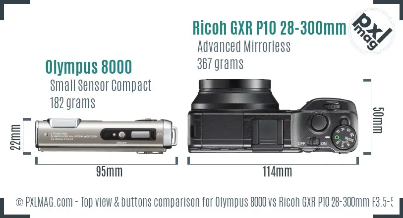 Olympus 8000 vs Ricoh GXR P10 28-300mm F3.5-5.6 VC top view buttons comparison