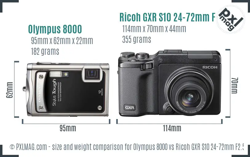 Olympus 8000 vs Ricoh GXR S10 24-72mm F2.5-4.4 VC size comparison Olympus 8000 vs Ricoh GXR S10 24-72mm F2.5-4.4 VC size comparison