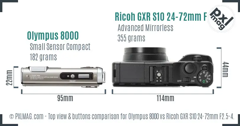 Olympus 8000 vs Ricoh GXR S10 24-72mm F2.5-4.4 VC top view buttons comparison Olympus 8000 vs Ricoh GXR S10 24-72mm F2.5-4.4 VC top view buttons comparison