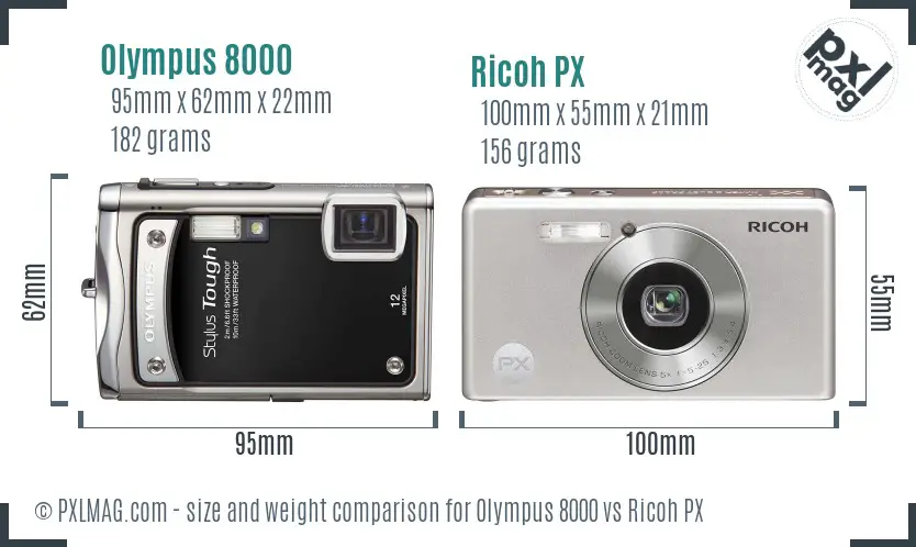 Olympus 8000 vs Ricoh PX size comparison Olympus 8000 vs Ricoh PX size comparison