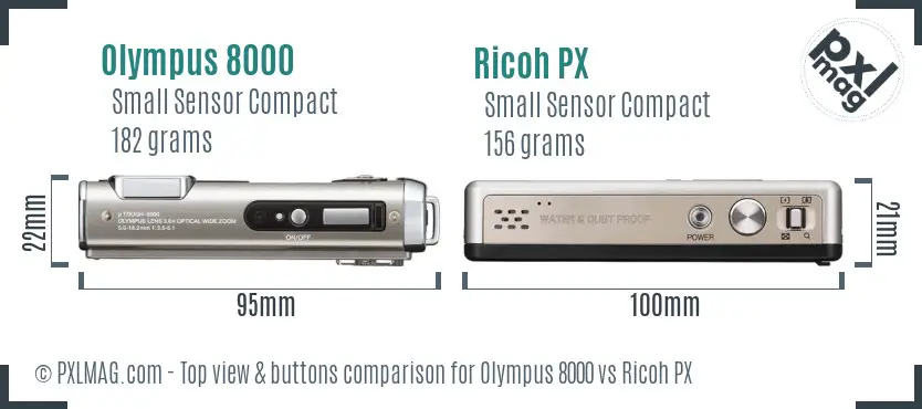 Olympus 8000 vs Ricoh PX top view buttons comparison Olympus 8000 vs Ricoh PX top view buttons comparison