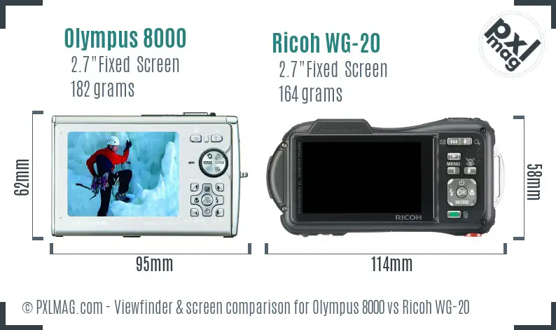 Olympus 8000 vs Ricoh WG-20 Screen and Viewfinder comparison