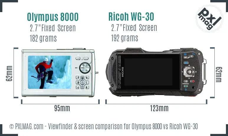 Olympus 8000 vs Ricoh WG-30 Screen and Viewfinder comparison