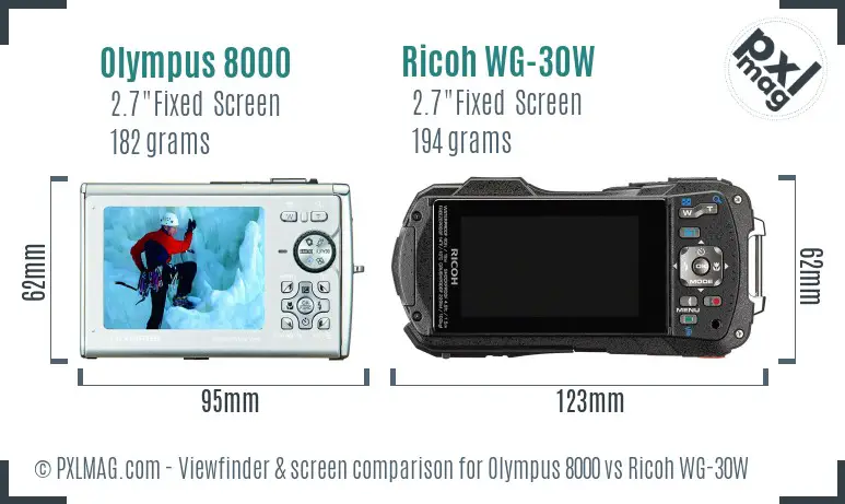 Olympus 8000 vs Ricoh WG-30W Screen and Viewfinder comparison