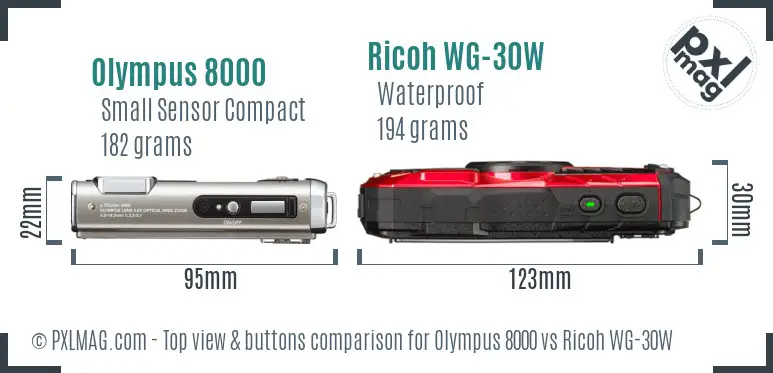 Olympus 8000 vs Ricoh WG-30W top view buttons comparison