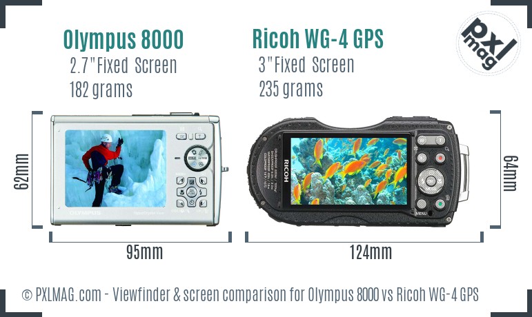 Olympus 8000 vs Ricoh WG-4 GPS Screen and Viewfinder comparison