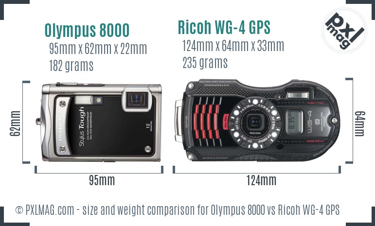 Olympus 8000 vs Ricoh WG-4 GPS size comparison