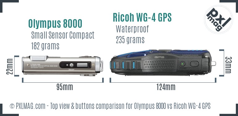 Olympus 8000 vs Ricoh WG-4 GPS top view buttons comparison