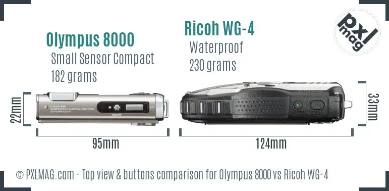 Olympus 8000 vs Ricoh WG-4 top view buttons comparison Olympus 8000 vs Ricoh WG-4 top view buttons comparison