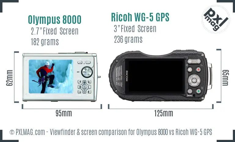 Olympus 8000 vs Ricoh WG-5 GPS Screen and Viewfinder comparison