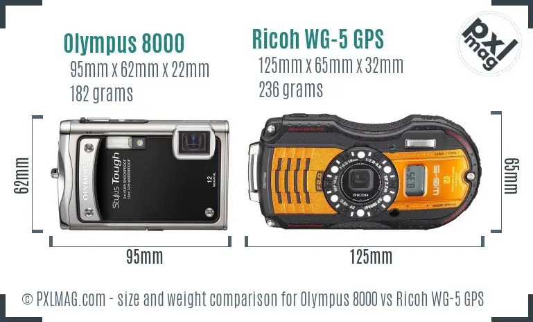 Olympus 8000 vs Ricoh WG-5 GPS size comparison