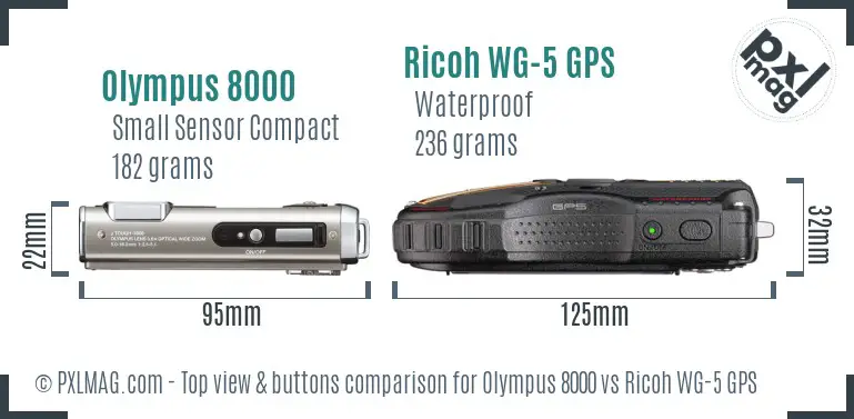 Olympus 8000 vs Ricoh WG-5 GPS top view buttons comparison