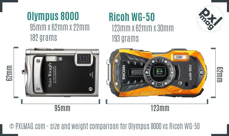 Olympus 8000 vs Ricoh WG-50 size comparison