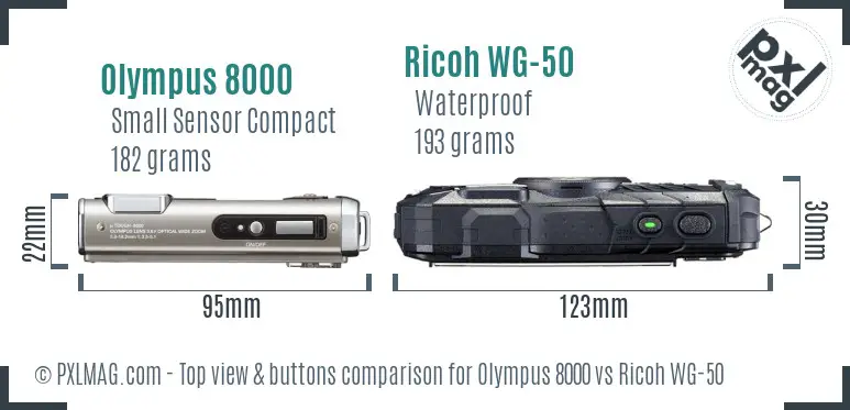 Olympus 8000 vs Ricoh WG-50 top view buttons comparison