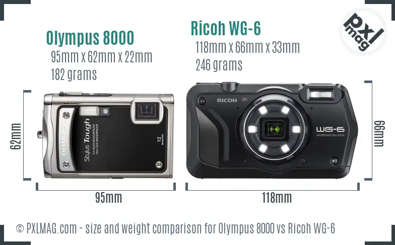 Olympus 8000 vs Ricoh WG-6 size comparison