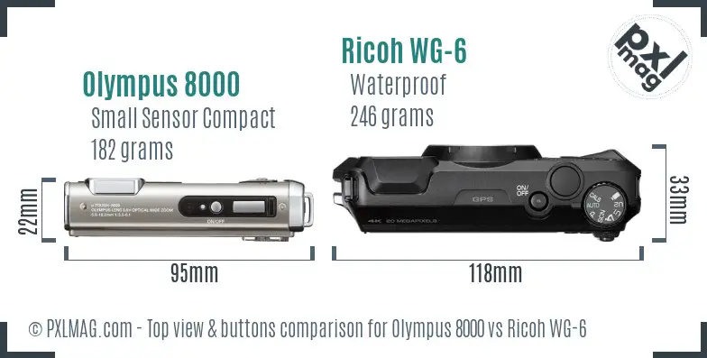 Olympus 8000 vs Ricoh WG-6 top view buttons comparison