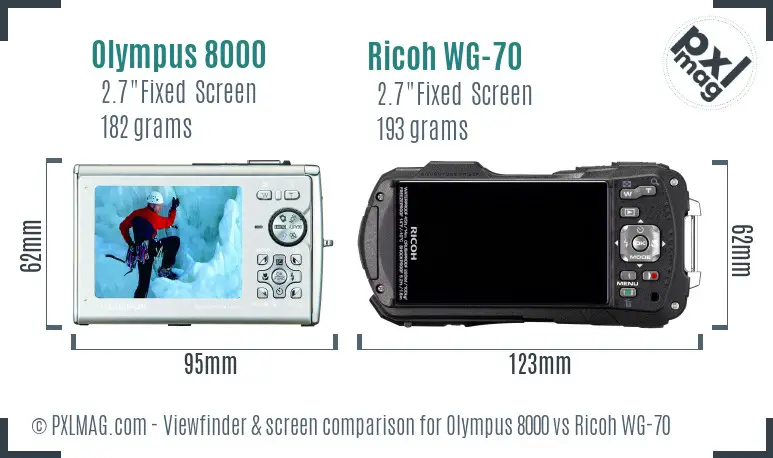 Olympus 8000 vs Ricoh WG-70 Screen and Viewfinder comparison