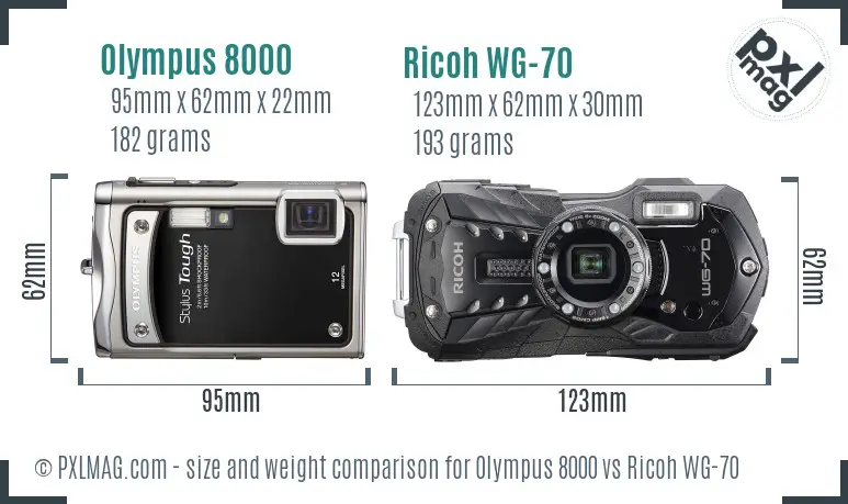 Olympus 8000 vs Ricoh WG-70 size comparison