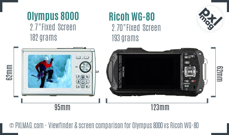 Olympus 8000 vs Ricoh WG-80 Screen and Viewfinder comparison
