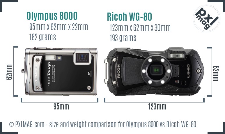 Olympus 8000 vs Ricoh WG-80 size comparison