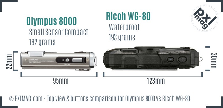 Olympus 8000 vs Ricoh WG-80 top view buttons comparison