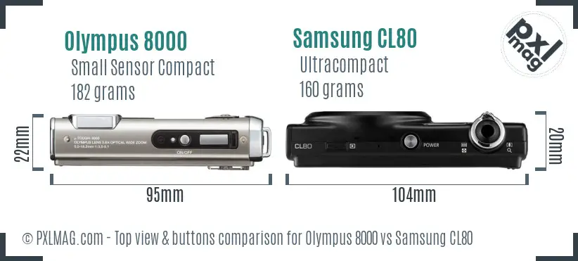 Olympus 8000 vs Samsung CL80 top view buttons comparison