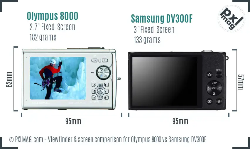 Olympus 8000 vs Samsung DV300F Screen and Viewfinder comparison