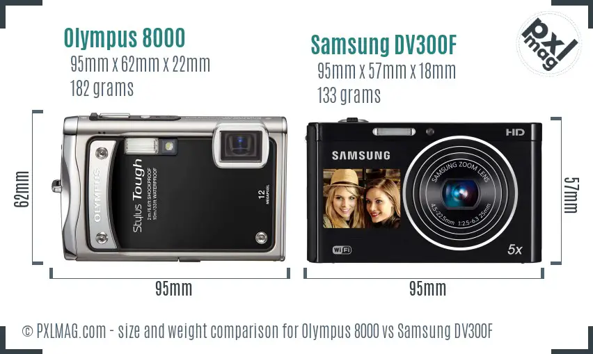 Olympus 8000 vs Samsung DV300F size comparison