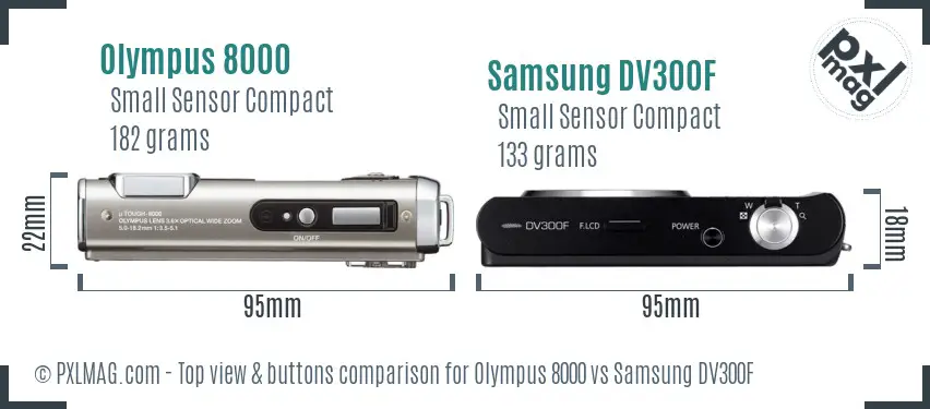 Olympus 8000 vs Samsung DV300F top view buttons comparison