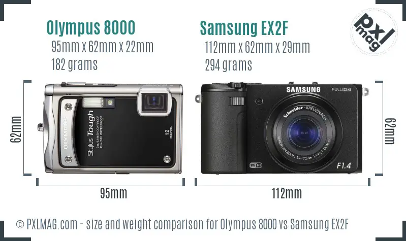 Olympus 8000 vs Samsung EX2F size comparison