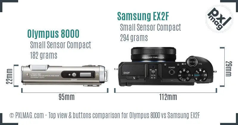 Olympus 8000 vs Samsung EX2F top view buttons comparison