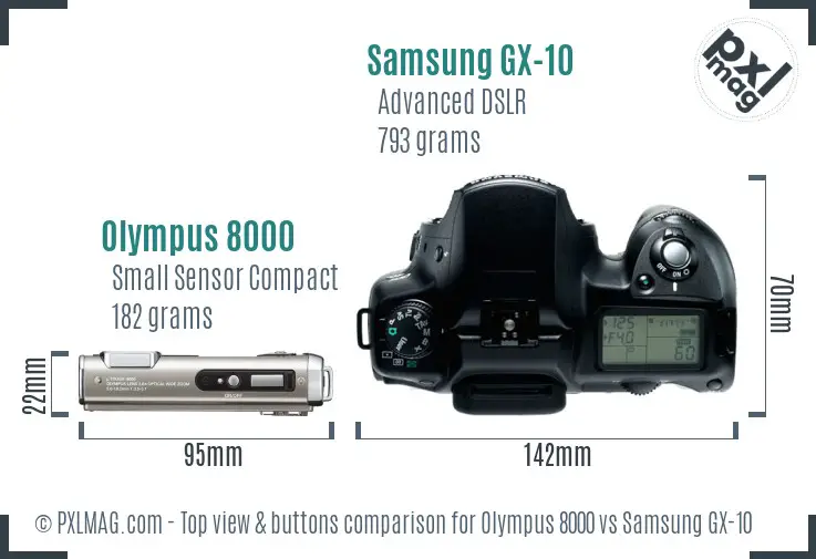 Olympus 8000 vs Samsung GX-10 top view buttons comparison