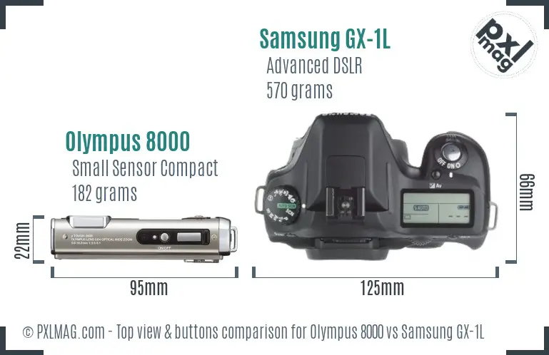 Olympus 8000 vs Samsung GX-1L top view buttons comparison