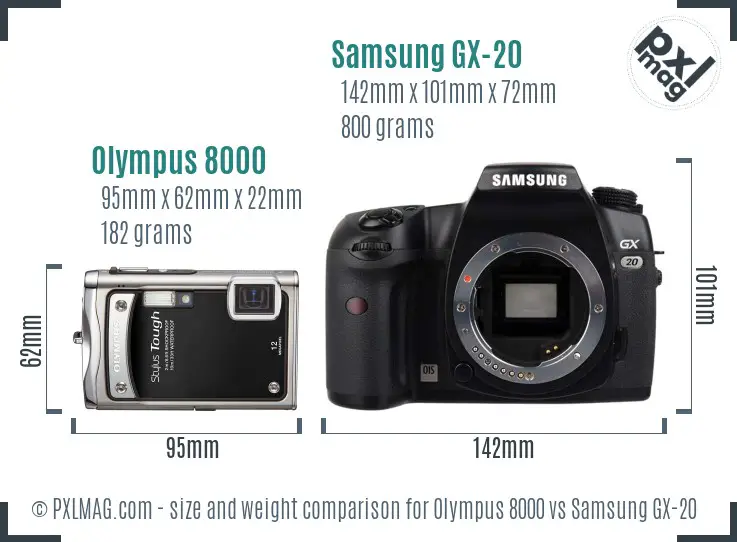 Olympus 8000 vs Samsung GX-20 size comparison Olympus 8000 vs Samsung GX-20 size comparison