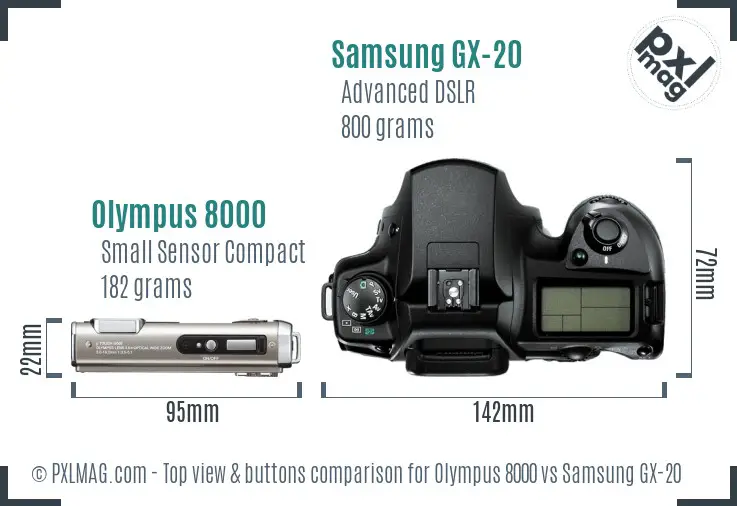 Olympus 8000 vs Samsung GX-20 top view buttons comparison Olympus 8000 vs Samsung GX-20 top view buttons comparison