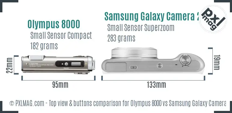 Olympus 8000 vs Samsung Galaxy Camera 2 top view buttons comparison