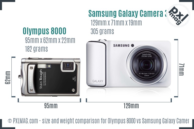 Olympus 8000 vs Samsung Galaxy Camera 3G size comparison