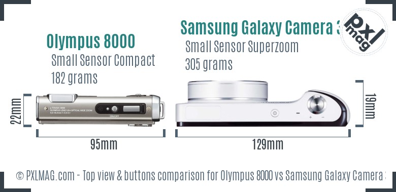 Olympus 8000 vs Samsung Galaxy Camera 3G top view buttons comparison