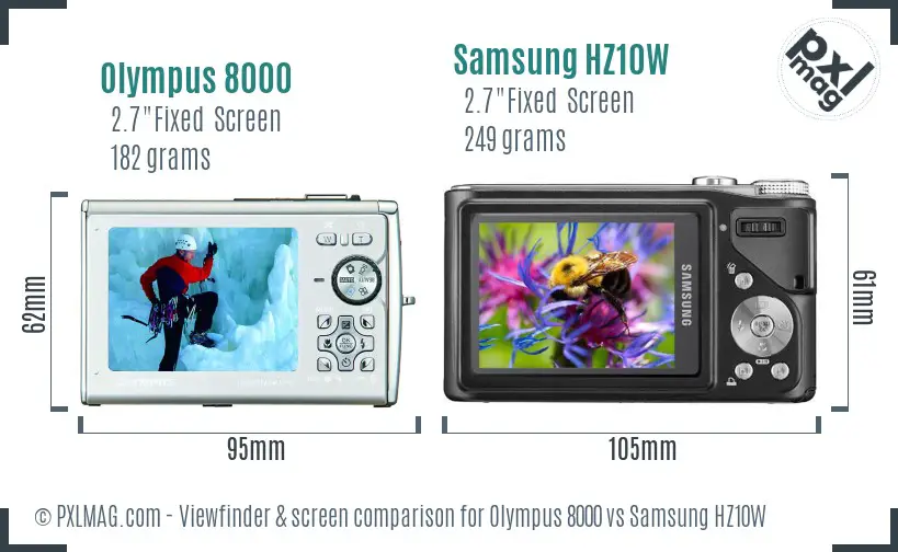 Olympus 8000 vs Samsung HZ10W Screen and Viewfinder comparison